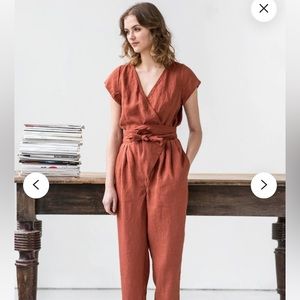 Notperfectlinen wrap linen jumpsuit in darkest black XS